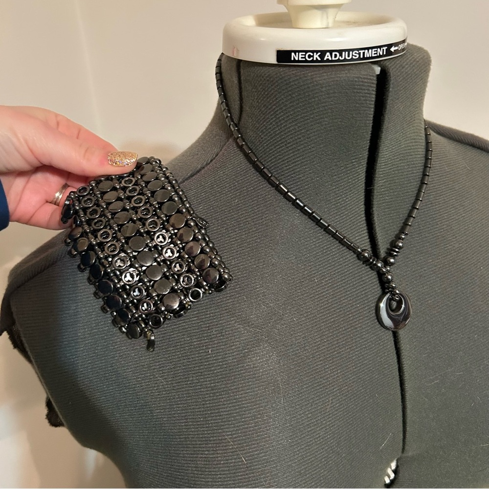 Gun metal tone Beaded Necklace and Bracelet Set